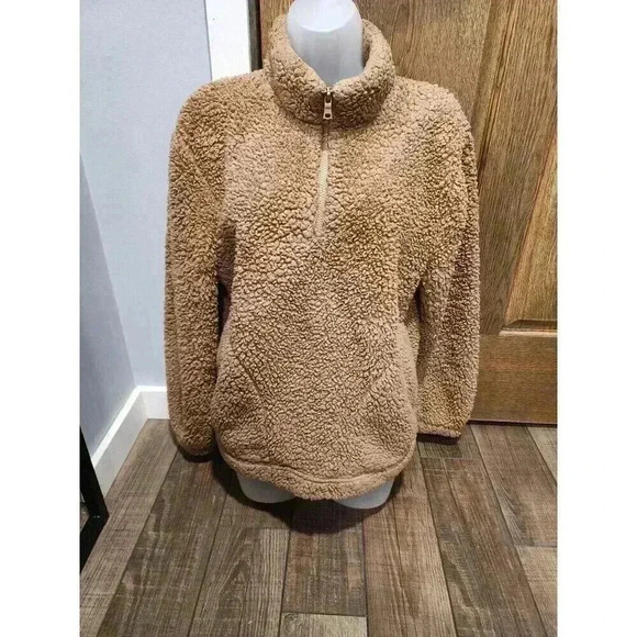 Womens GAP Sherpa Fleece Quarter Zip Jacket Size Medium brown - Picture 1 of 6
